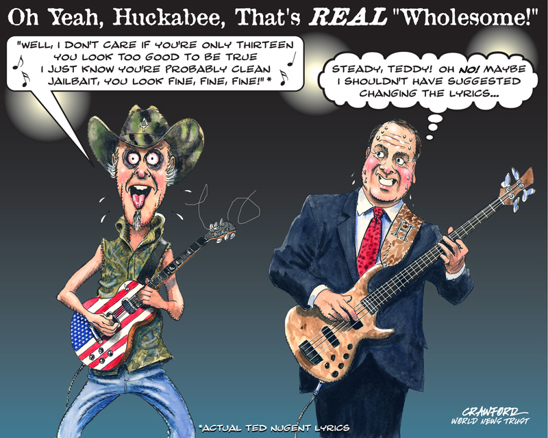 "Huckabee Wholesome." Editorial cartoon by Gregory Crawford. © World News Trust 2015