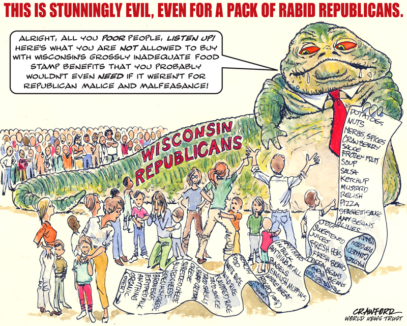 "Wisconsin's Malice." Editorial cartoon by Gregory Crawford. © 2015 World News Trust