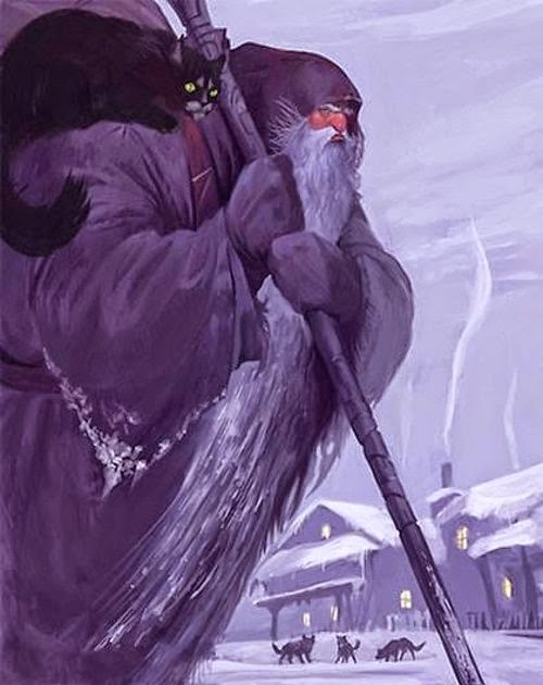 Ancient Slavic god Zimnik: a squat old man, long hair the color of snow, wears a white coat, always barefoot. Carries an iron staff, one swing with which instantly freezes everything solid. Can summon snowstorms, ice storms and blizzards. Goes around taking whatever he likes, especially children who misbehave.