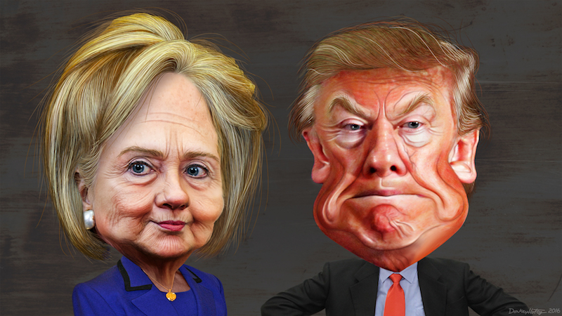 By DonkeyHotey (Hillary Clinton vs. Donald Trump - Caricatures) [CC BY-SA 2.0 (http://creativecommons.org/licenses/by-sa/2.0)], via Wikimedia Commons