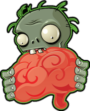 Zombie and brain, from Plants vs. Zombies video game, by PopCap Games.
