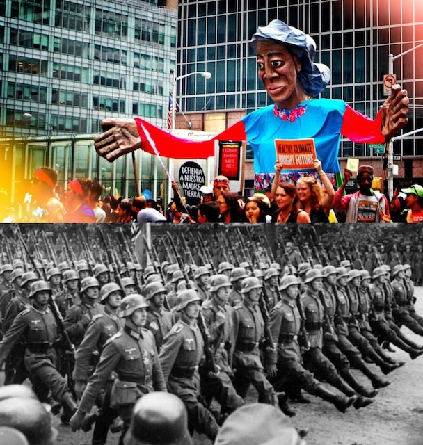 Top: photo credit: Mickey Z. Bottom: German troops parade through Warsaw, Poland, 1939