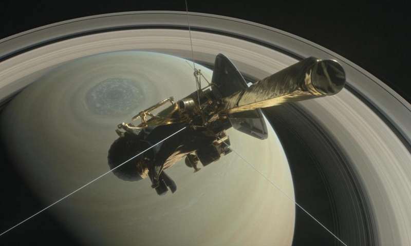 This July 23, 2008 image made available by NASA shows the planet Saturn, as seen from the Cassini spacecraft. After a 20-year voyage, Cassini is poised to dive into Saturn on Friday, Sept. 15, 2016. (NASA/JPL/Space Science Institute via AP)