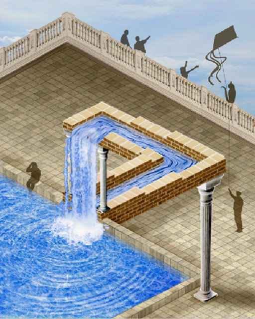 Artist's impression of the role of a quantum observer: depending on where the observer is positioned, and what part of the figure is seen, the water will be seen to flow differently. Credit: © K. Aranburu