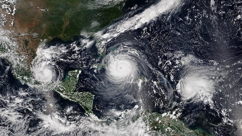 A study led by PNNL shows that hurricanes intensify more quickly now than they did 30 years ago. Hurricanes like Irma (center), and Jose (right) are examples of these types of hurricanes. Hurricane Katia is visible on the left. Credit: NOAA