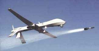 Predator drone firing a hellfire missile. Public domain.