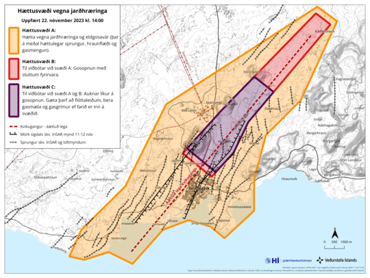 The risk assessment map from the Icelandic Meteorological Office has been updated today, November 22. The map is revised in line with the development of the functionality.
