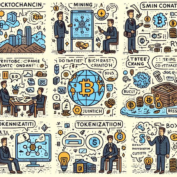 Blockchain news in primitive style. By Bing.